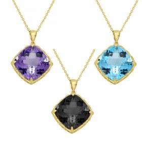 Solitaire Gemstone Pendant Necklace in 14K Gold