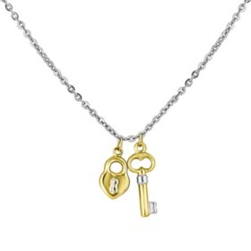 Sterling Silver and 14K Lock and Key Necklace