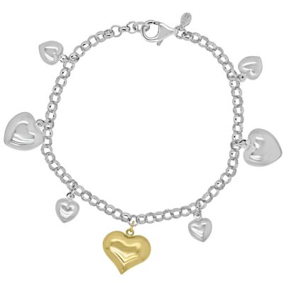 7.5 Six Heart Dangling Charm Bracelet in 14K Yellow Gold - Sam's Club