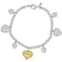 Sterling Silver and 14K Heart Charm Bracelet