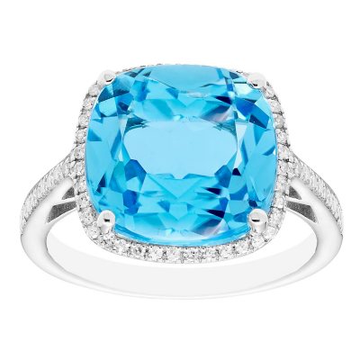 7 CT. Blue Topaz and 0.21 CT. T.W. Diamond Ring in Sterling Silver ...