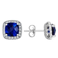 Lab Blue Sapphire and 0.15 CT. T.W. Diamond Earrings in 14K Gold