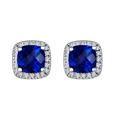 Blue Sapphire and Diamond Studs, 14k Rose Gold Earrings – Point No Point  Studio