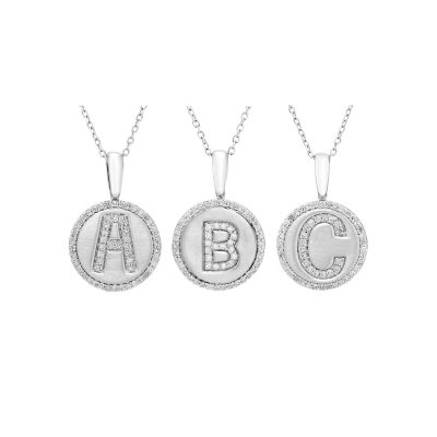 Sterling Silver and Diamond Initial Pendant:- F