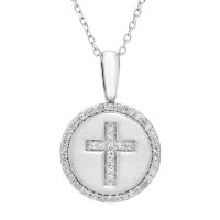0.14 CT. T.W. Diamond Cross Charm Necklace in Sterling Silver