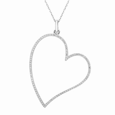 DiamondJewelryNY Silver Pendant High Polished Heart Cz Necklace 
