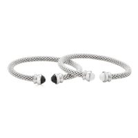 Set of Onyx and Howlite Gemstone Bangles in Italian Sterling Silver