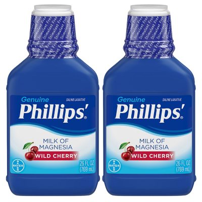 Phillips' Milk of Magnesia Liquid Laxative, Wild Cherry Flavor, Stimulant &  Cramp Free Relief of Occasional Constipation, #1 Milk of Magnesia Brand 26