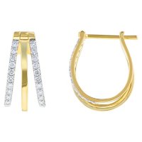 S Collection 0.45 CT. T.W. Round Triple Row Diamond Huggie Hoop Earrings in 14K Yellow Gold