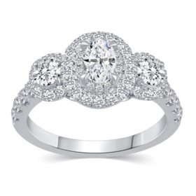1.50 CT. T.W. Oval Shape Three Stone Diamond Bridal Ring Set in 14K Gold