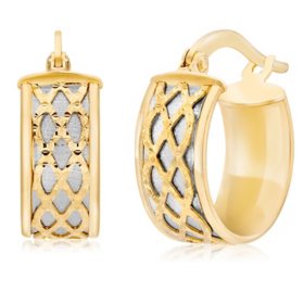 14K Italian Gold Two Tone Caged Huggie