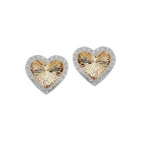 14K Yellow Gold Diamond Cut Heart Earrings