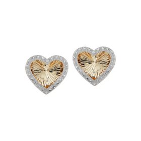 14K Yellow Gold Diamond Cut Heart Earrings