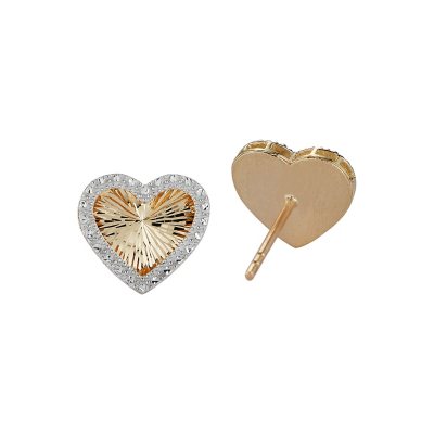 14K Yellow Gold Diamond Cut Heart Earrings - Sam's Club