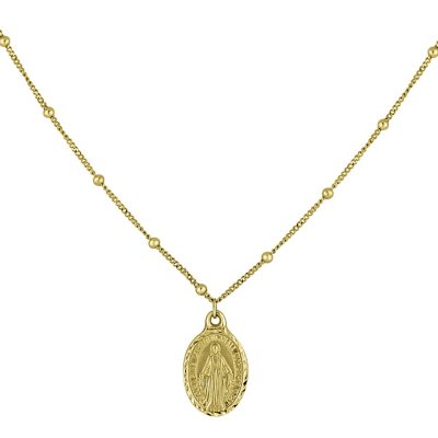 14K Yellow Gold Virgin Mary Choker Necklace, 16