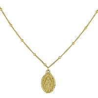14K Yellow Gold Virgin Mary Choker Necklace, 16"