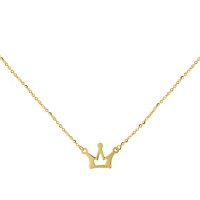 14K Yellow Gold Crown Charm Necklace, 16-18"