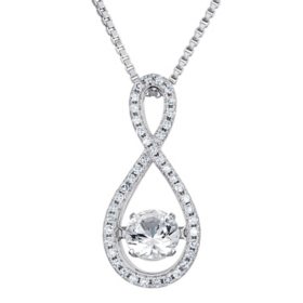 Dancing Lab Created White Sapphire and 0.12 CT. T.W. Diamond Infinity Pendant in Sterling Silver