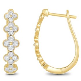 0.25 CT. T.W. Diamond Hoop Floral Earrings in 14K Yellow Gold