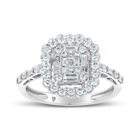 0.85 CT. T.W. Emerald Shaped Diamond Engagement Ring in 14 Karat White Gold
