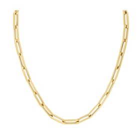 Large Hollow Paperclip Necklace 18", in 14K Yellow Gold