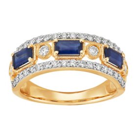 Genuine Sapphire and 0.50 CT. T.W. Diamond Ring in 14K Yellow Gold