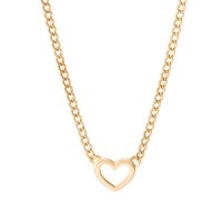 14K Yellow Gold Heart Curb Chain Necklace, 16”-18”