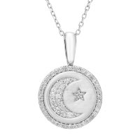 Moon & Star Charm Necklace and 0.16 CT. T.W. Diamonds in Sterling Silver
