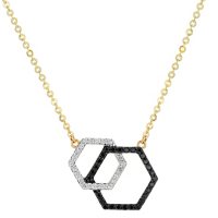 S Collection 1/4 CT. T.W. Black and White Diamond Double Hexagon Necklace in 14K Yellow Gold