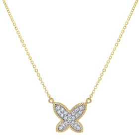 S Collection 1/5 CT. T.W. Butterfly Shape Diamond Necklace in 14K Yellow Gold