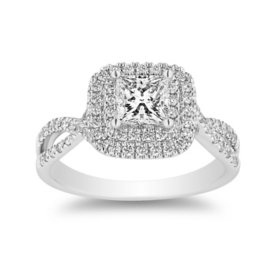 1.21 CT. T.W. Princess Cut Diamond Double Halo Ring in 18K White Gold