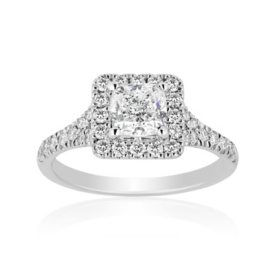 1.50 CT. T.W. Cushion Cut Halo Diamond Ring in 18K White Gold