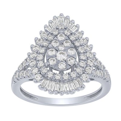 14K White Gold Pear Shaped Cluster Engagement Ring