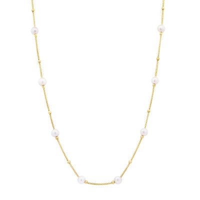 8-9 mm White Cultured Freshwater Pearl and 14k Yellow Gold Beads 18  Necklace - Sam's Club