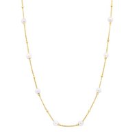 14K Freshwater Cultured Pearl and High Polish Bead Necklace, 18"