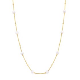 14K Freshwater Cultured Pearl and High Polish Bead Necklace, 18"