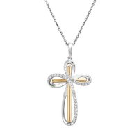 Diamond Cross Pendant in Sterling Silver and 14K Yellow Gold