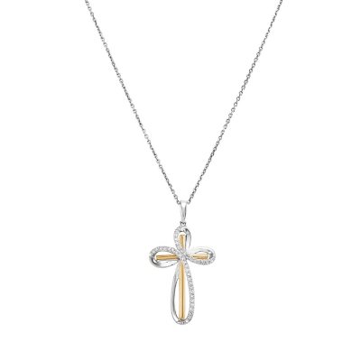 Sterling Silver Reversible Cross Pendant on Cuban Chain, 22 - Sam's Club