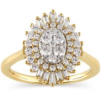 0.96 CT. T.W. Round & Baguette Diamond Ring in 14K Yellow Gold