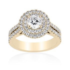 1.50 CT. T.W. Round Cut Double Halo Diamond Ring in 18K Gold