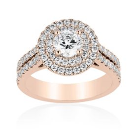 Superior Quality VS Collection 1.50 CT. T.W. Diamond Double Halo Ring in 18K Gold (I, VS2)