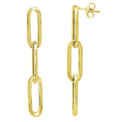 14k Yellow Solid Gold 3 Link Paper clip Drop polished 1.10'' Earrings 
