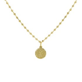 14K Yellow Gold Saint Benedict Reversible Pendant on Diamond Cut Beaded Chain