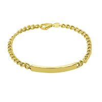 14K Yellow Gold Curb Link ID Bracelet with Lobster Clasp