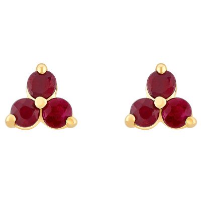 Genuine Ruby Cluster Earrings in 14K Yellow Gold - Sam's Club
