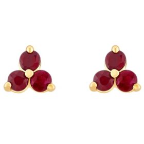 Genuine Ruby Cluster Earrings in 14K Yellow Gold