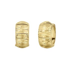 Diamond Cut and Polished Huggie Earrings in 14K Yellow Gold