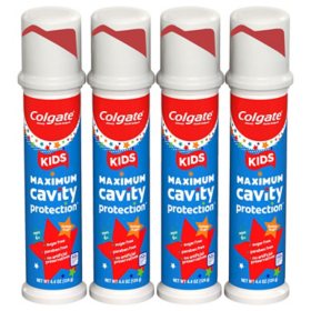 Colgate Kids Toothpaste Pump, Maximum Cavity Protection, Bubble Fruit, 4.4 oz.,  4 pk.