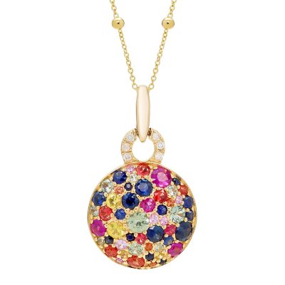 Multi Sapphire and Diamond Accent Pendant in 14K Yellow Gold - Sam\'s Club