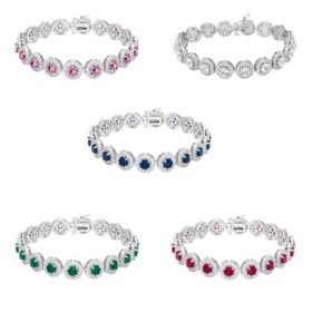 Round Cut Lab Created Gemstone Halo Tennis Bracelet